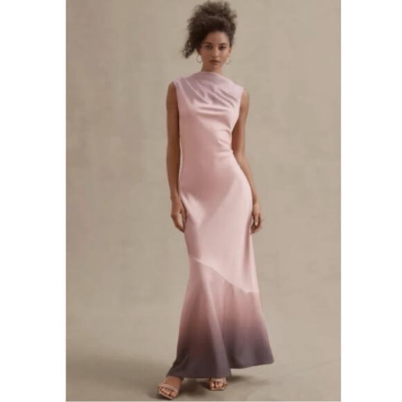 Significant Other Pink Maxi Dress Ombré Tie-Back Satin Size 12 Elegant Cocktail - Picture 2 of 10